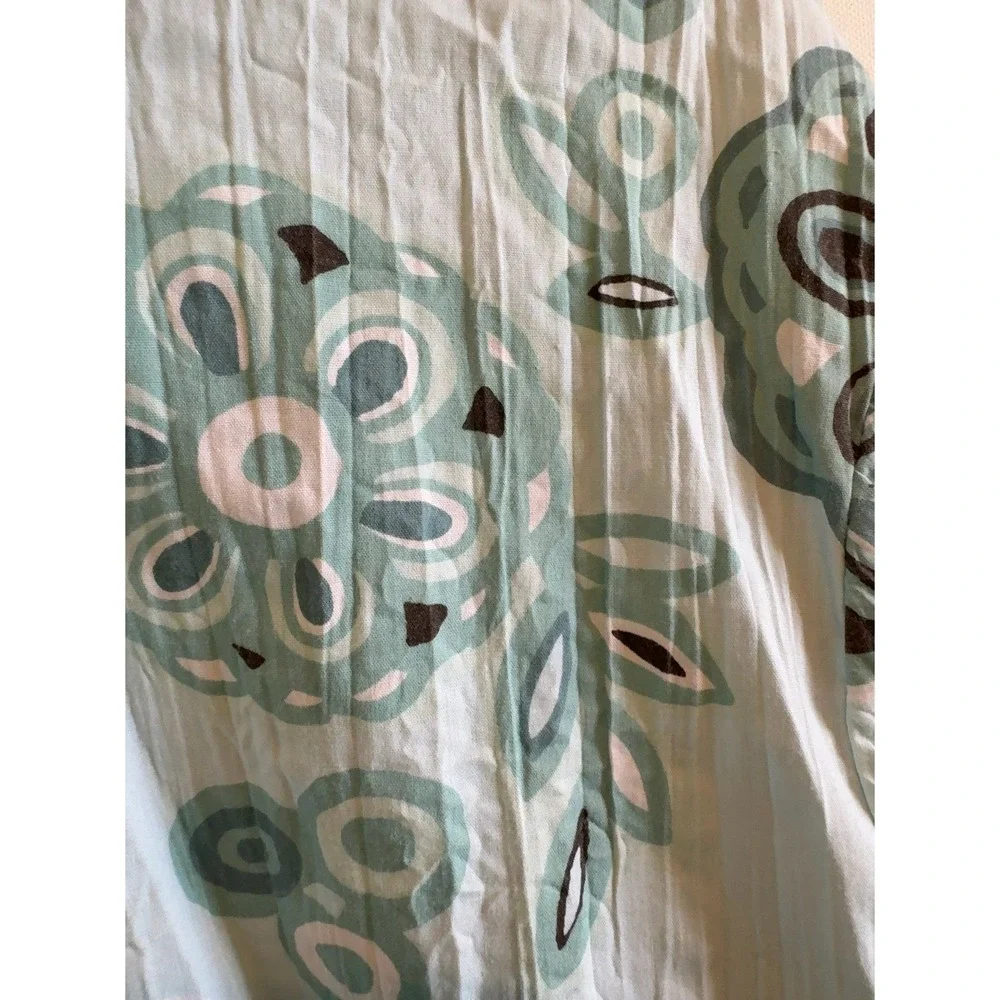 J Jill Women's Size XL Floral Crinkle Button Down Shirt Blue Green Long Sleeve - Picture 5 of 8